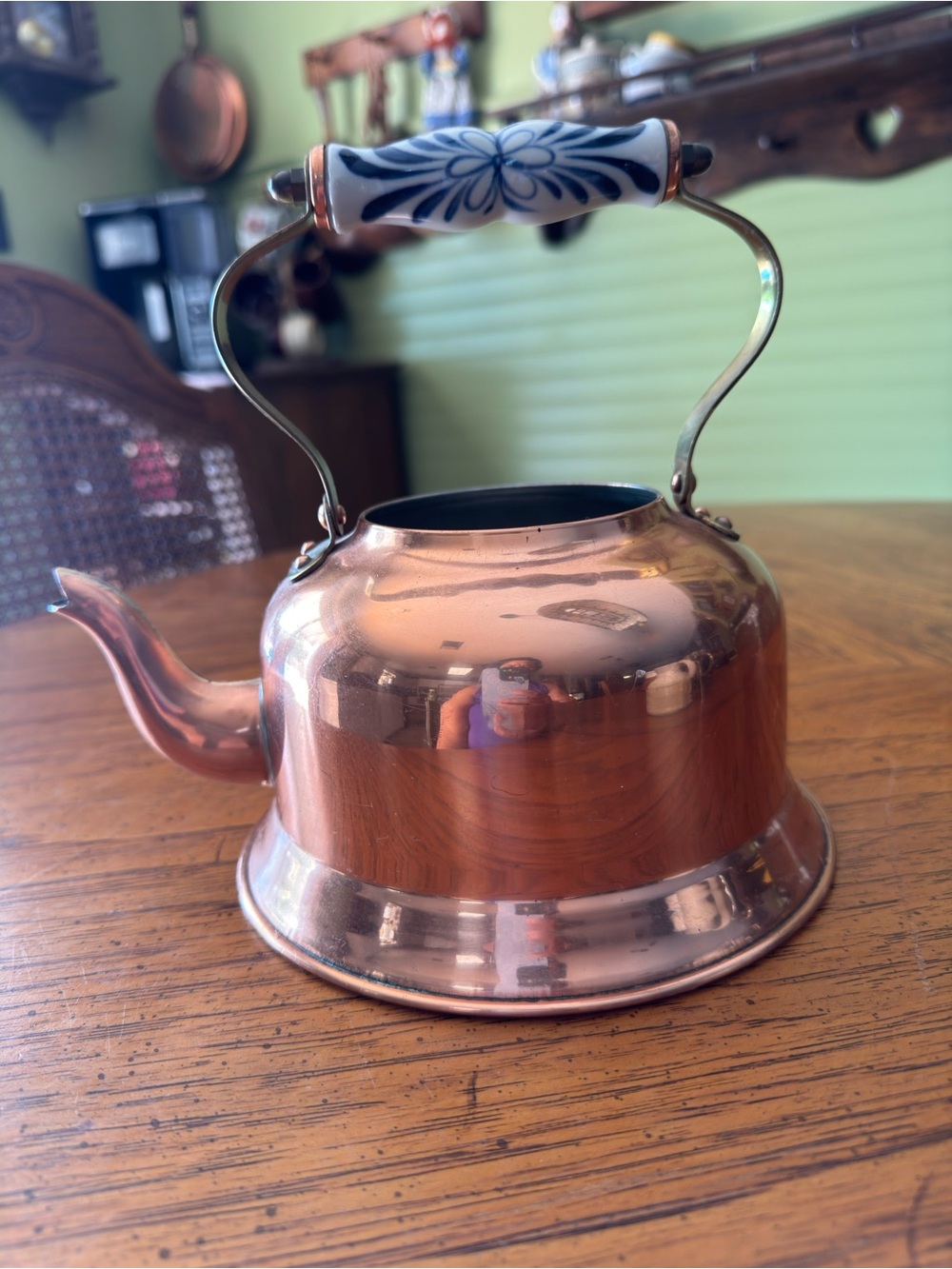 Copper Teapot with Decorative Porcelain Handle - Copper Finish
